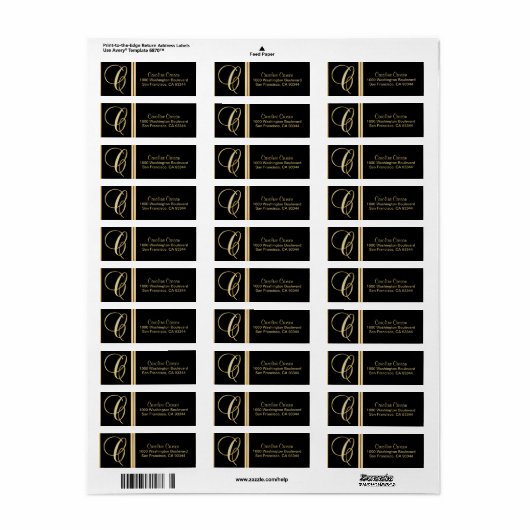 Elegante Black Gold Monogram Letter 'C' Return (Vorne)