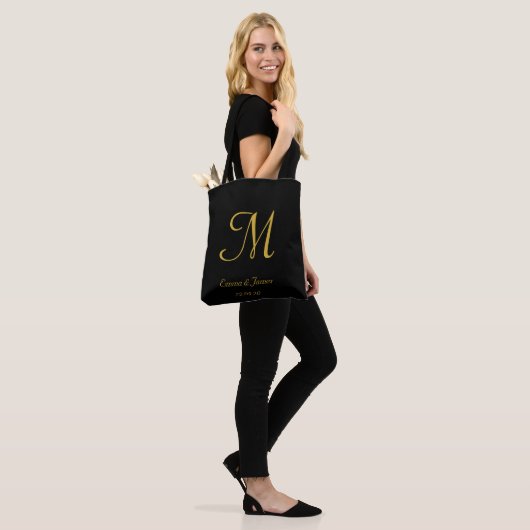Elegante Black & Gold Monogram Name Bride neu Tasche (Am Model)