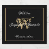 Elegante Black & Gold Monogram Script Chic Wedding Schaumweinetikett (Einzelnes Label)