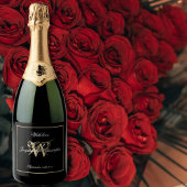 Elegante Black & Gold Monogram Script Chic Wedding Schaumweinetikett