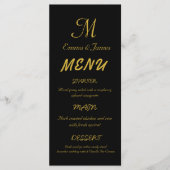 Elegante Black & Gold Monogram Script Hochzeit Menükarte (Vorderseite)