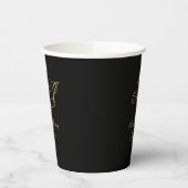 Elegante Black Gold Monogram Script Hochzeit Pappbecher (Links)