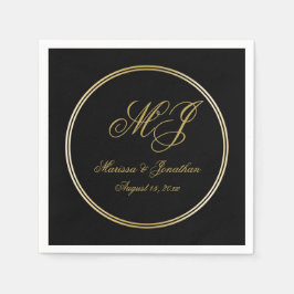 Elegante Black Gold Monogram Script Hochzeit Serviette