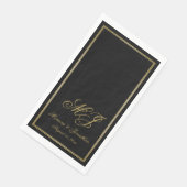 Elegante Black Gold Monogram Script Hochzeit Serviette (Ecke)