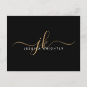 Elegante Black Gold Monogram Script Initials Postkarte (Vorderseite)