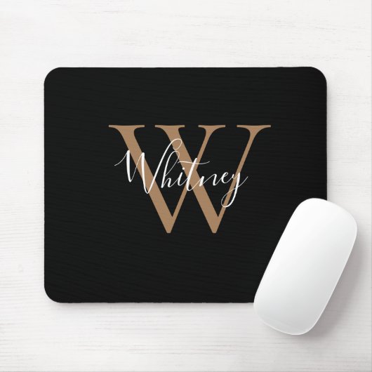 Elegante Black Gold Monogram Script Name Mouse Pad Mousepad (Mit Mouse)