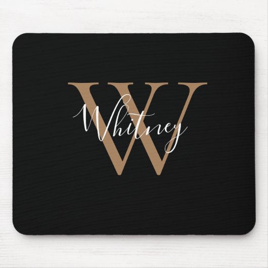 Elegante Black Gold Monogram Script Name Mouse Pad Mousepad (Vorne)