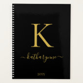 Elegante Black Gold Monogram Script Typografie Planer (Vorderseite)