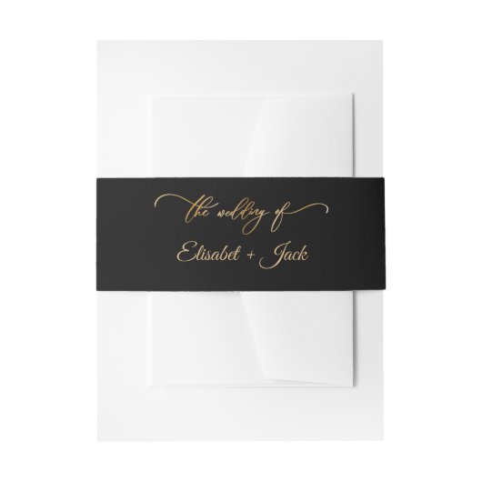 Elegante Black & Gold Monogram Wedding Einladungsbanderole (Vorderseite Beispiel)