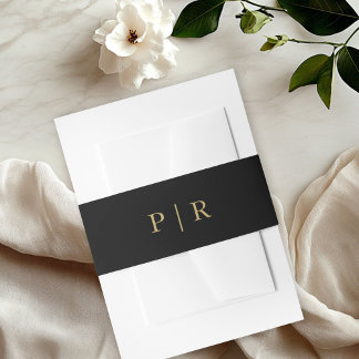 Elegante Black Gold Monogram Wedding Einladungsbanderole
