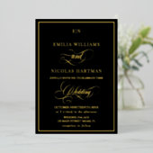 Elegante Black & Gold Monogram Wedding Folieneinladung (Stehend vorne)