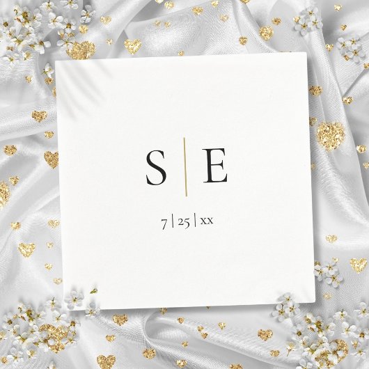 Elegante Black Gold Monogram Wedding Napkins Serviette