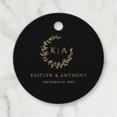 Elegante Black & Gold Monogram Wreath Wedding Geschenkanhänger (Vorderseite)