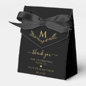 Elegante Black & Gold Monogram Wreath Wedding Geschenkschachtel (Vorderseite)