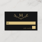 Elegante Black & Gold Monogram Wreath Wedding Platzkarte (Vorderseite)