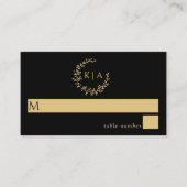 Elegante Black & Gold Monogram Wreath Wedding Platzkarte (Vorderseite)