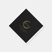 Elegante Black & Gold Monogram Wreath Wedding Serviette (Ecke)