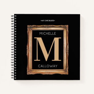 Elegante Black & Gold Monogramm-Checkliste Notizblock