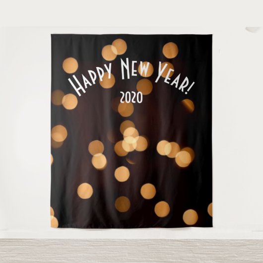 Elegante Black Gold New Years Foto Booth Hintergru Wandteppich (Vorderseite)