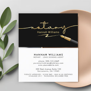 Elegante Black & Gold Notary Public Business Card Visitenkarte
