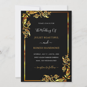 Elegante Black Gold Ornaments Einladung Hochzeit
