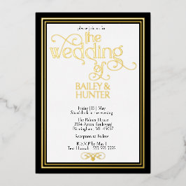 Elegante Black Gold OrnateTypografy Wedding Folieneinladung