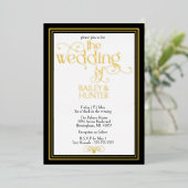 Elegante Black Gold OrnateTypografy Wedding Folieneinladung (Stehend vorne)