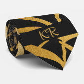 Elegante Black Gold Palm Leaf Muster Initials Krawatte (Gerollt)