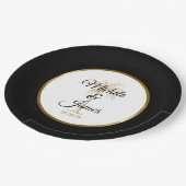 Elegante Black Gold Palm Tree Moderne Hochzeit Pappteller (Schrägansicht)