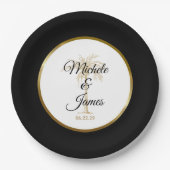 Elegante Black Gold Palm Tree Moderne Hochzeit Pappteller (Vorderseite)