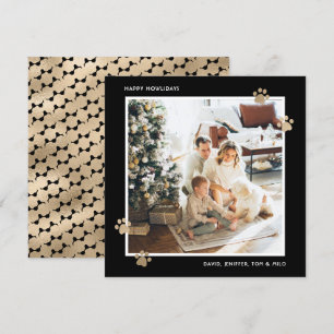 Elegante Black Gold Paw Foto Happy Howlidays Feiertagskarte