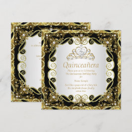 Elegante Black Gold Perle Princess Quinceanera Einladung