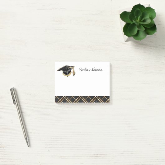 Elegante Black & Gold Personalisiert Graduation Ca Post-it Klebezettel (Büro)