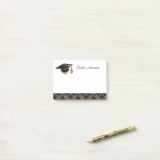 Elegante Black & Gold Personalisiert Graduation Ca Post-it Klebezettel (Auf Schreibtisch)