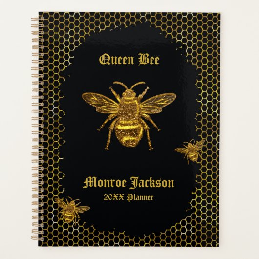 Elegante Black Gold Queen Bee Beehive Planer (Vorderseite)