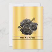 Elegante Black & Gold Quinceñera Einladung (Rückseite)