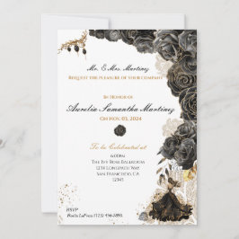 Elegante Black & Gold Quinceñera Einladung