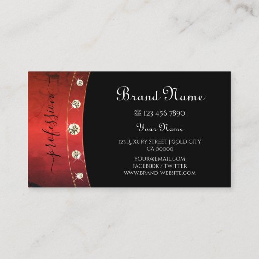 Elegante Black Gold Red Marble Monogram Diamonds Visitenkarte (Rückseite)