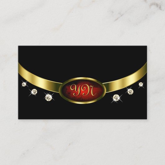 Elegante Black Gold Red Marble Monogram Diamonds Visitenkarte (Vorderseite)