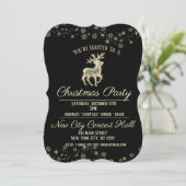 Elegante Black & Gold Rentier-Party Einladung (Stehend Vorderseite)