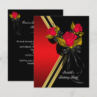 Elegante Black Gold Rote Rosen Geburtstagsparty Einladung