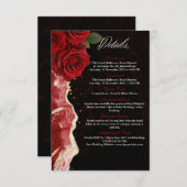 Elegante Black & Gold Rote Rosen Hochzeitsdetails Begleitkarte (Vorne/Hinten)