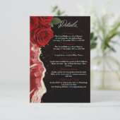 Elegante Black & Gold Rote Rosen Hochzeitsdetails Begleitkarte (Stehend Vorderseite)