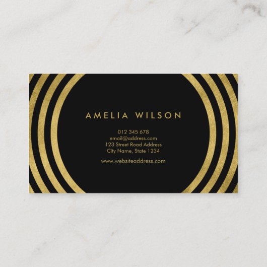 Elegante Black Gold Runde Lines Visitenkarte (Rückseite)