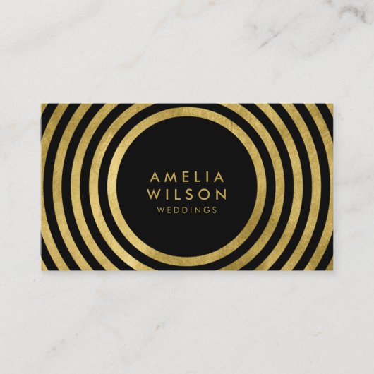 Elegante Black Gold Runde Lines Visitenkarte (Vorderseite)