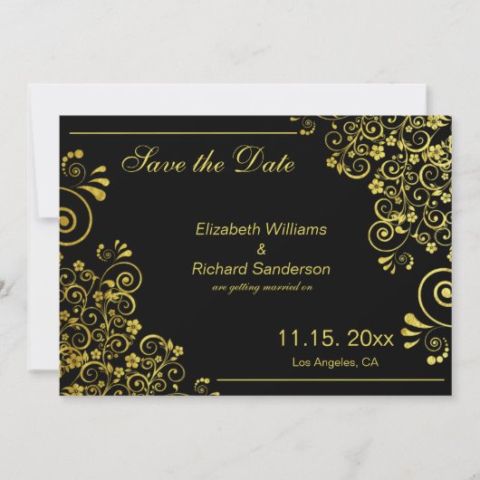 Elegante Black Gold Save the Date Hochzeit (Vorderseite)