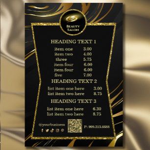 Elegante Black & Gold Schönheitssalon Preisliste Flyer