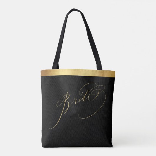 Elegante Black Gold Script Bride Wedding Tote Bag Tasche (Rückseite)