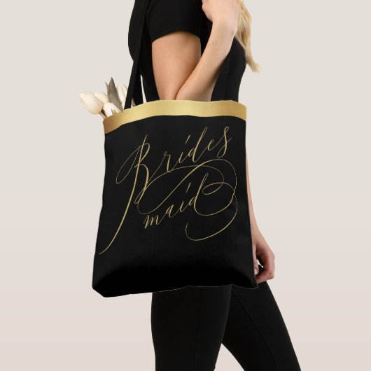 Elegante Black Gold Script Bridesmaid Tote Bag Tasche (Von Nahem)