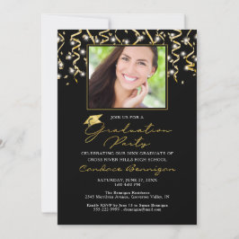 Elegante Black Gold Script Confetti Graduate Invit Einladung